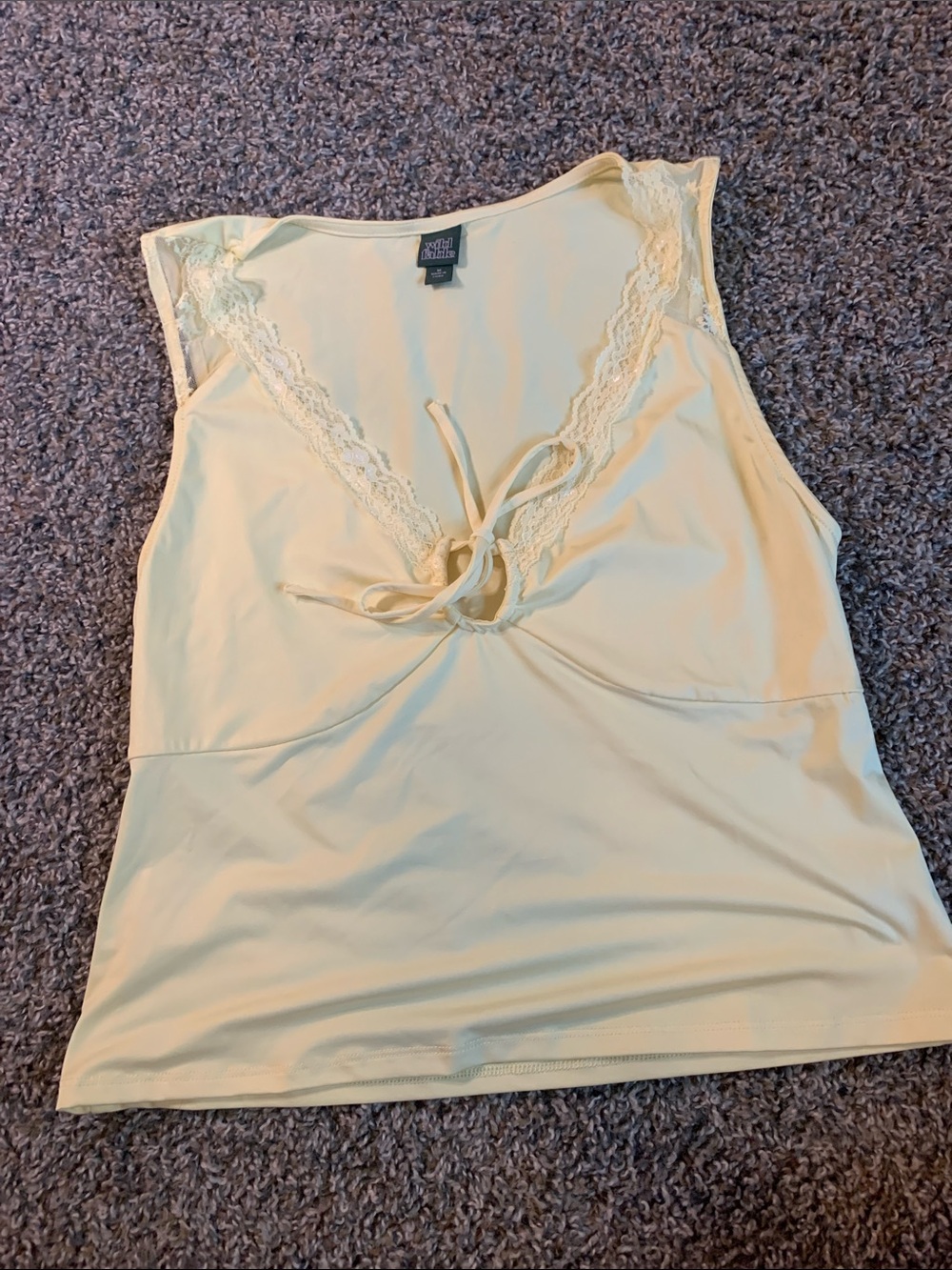 wild fable Pale Yellow Lace-Trim Tie Front Tank